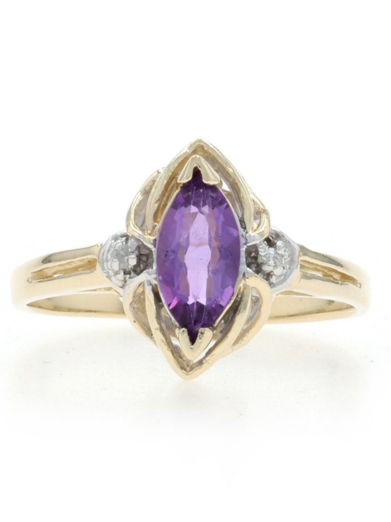 Yellow Gold Amethyst Diamond Ring - 10k Marquise .41ctw